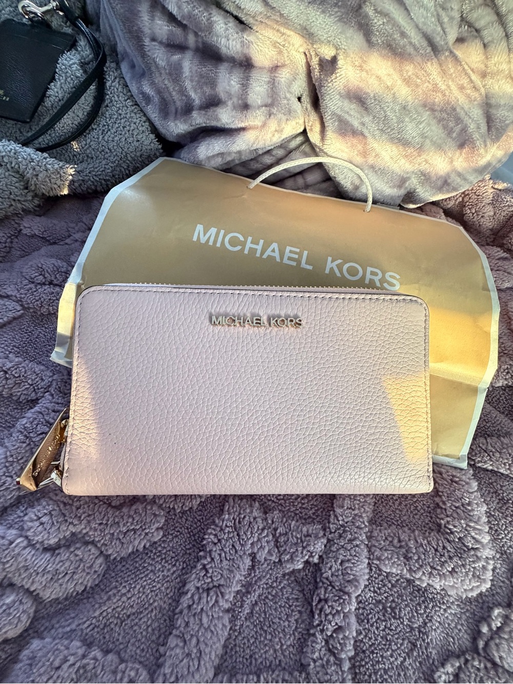 Michael Kors Light Blush Pebbled Leather Zip Around Wallet